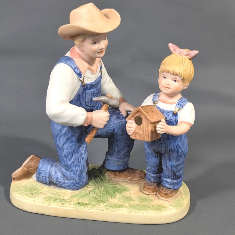 Homco Denim Days The Birdhouse Figurine 1515 Boy Girl Porcelain 1985 Vintage